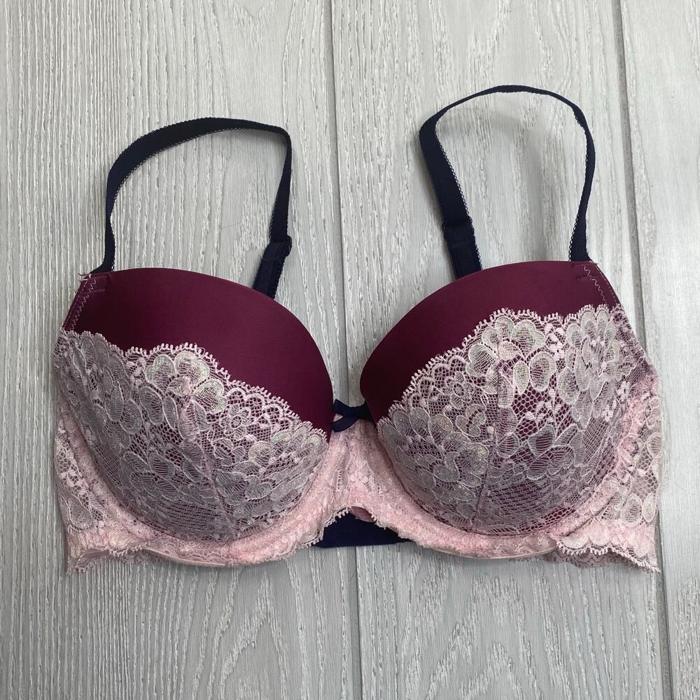 Victoria’s Secret Women's Burgundy Lace Dream Angels Lined Demi Bra Size 32DD